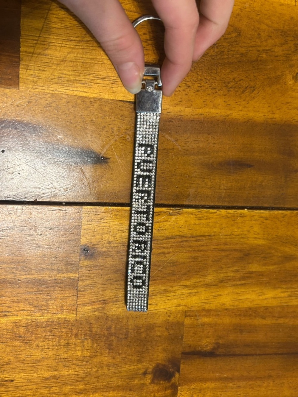 Rhinestone Strap Keychain - Black and Silver